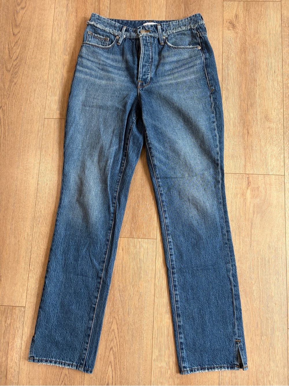 Good American Good Legs Straight Jeans Size 6/28 100% Cotton Side Slit Denim